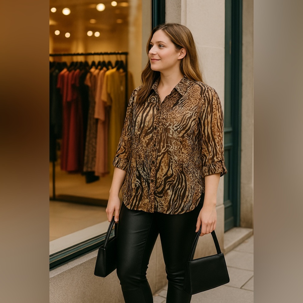 Erin London Sheer Animal Print Blouse – Size 2X